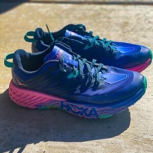 Lightly Worn Wemons Hoka Shoes - Hoka One Speedgoat 4 Dazzling Blue/Phlox Pink